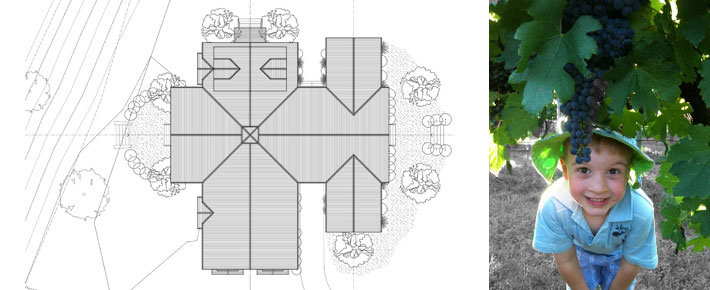 Intersecting gable roofs frame views to both east and west.